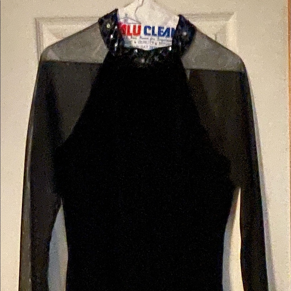 Black velvet dress high neck with gems and sequins